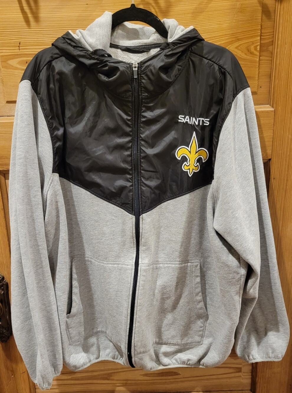 New Orleans Saints NFL Colorblock Full Zip Hoodie Mens 2XL Black Gray
